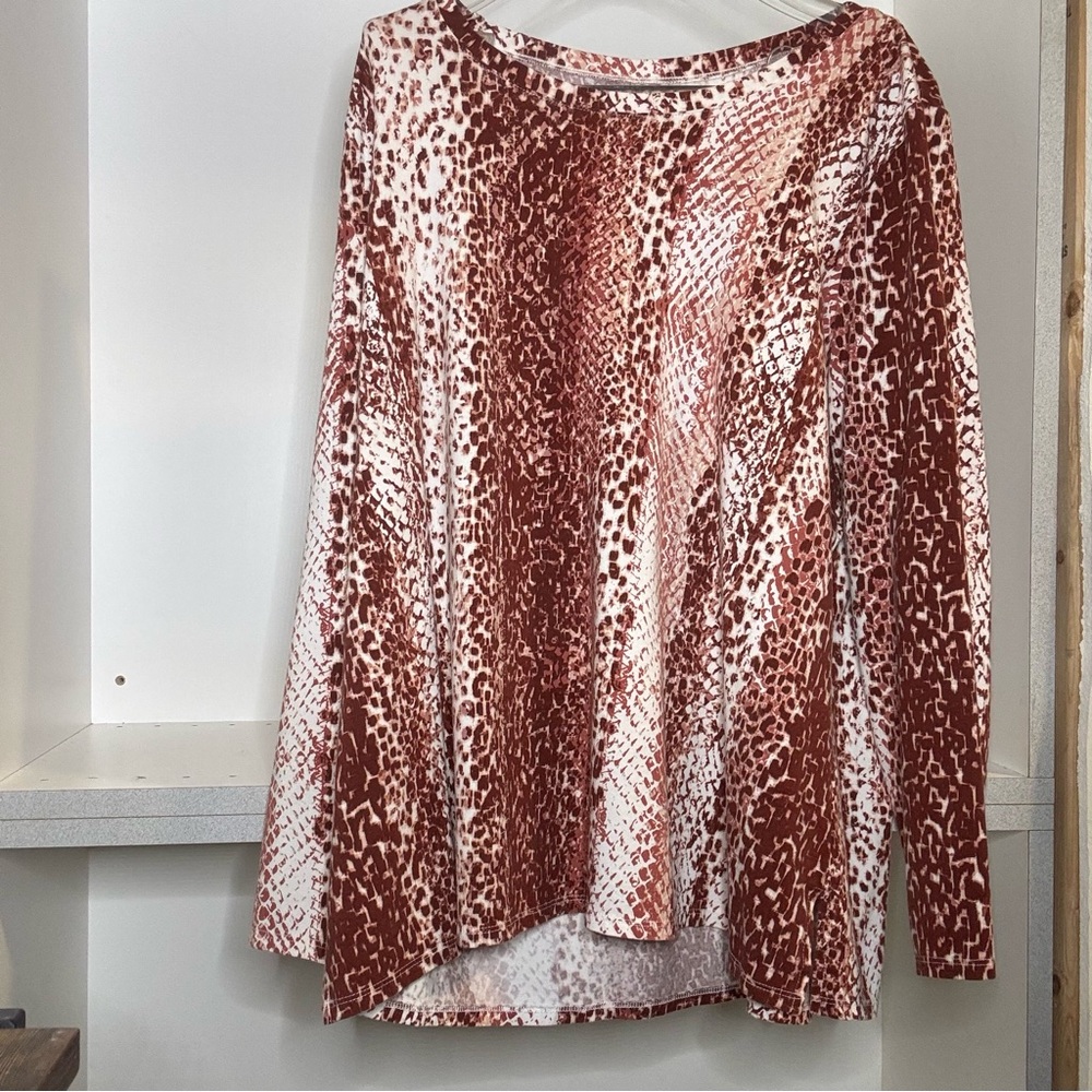 Belle by Kim Gravel Red and White Animal Print Long Sleeve Top
